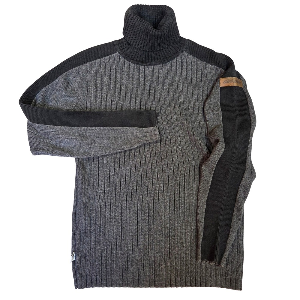 Ski-Doo Bombardier Mens Gray Black Ribbed Turtleneck Cotton Sweater Size M